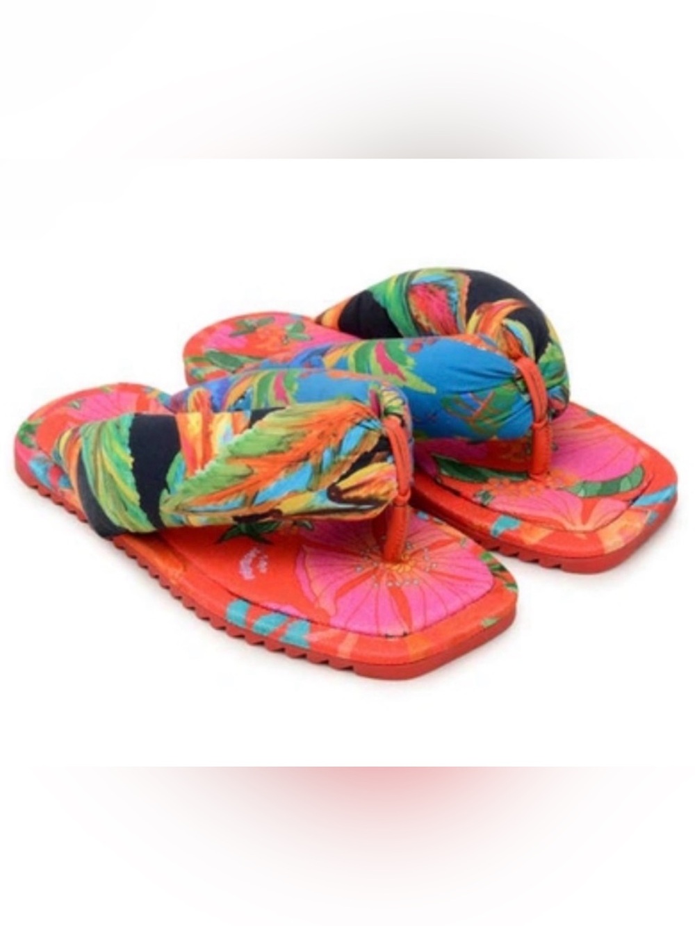 FARM RIO Multi Scarf Puffy Flip Flop Sandals Size 9 Vaca Luxe Resort Avant Garde